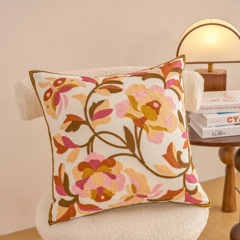 Embroidered Floral Pillowcase