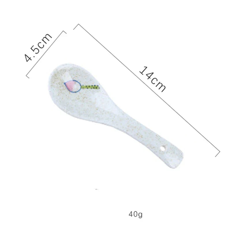 DecorBites™ 6.5inch Retro Ceramic Ramen Bowl Set with Lid, Chopsticks, and Spoons