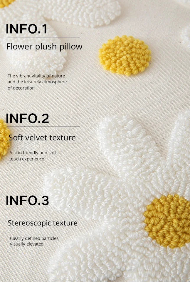 Flower plush pillow with soft velvet texture and stereoscopic design on a white background
