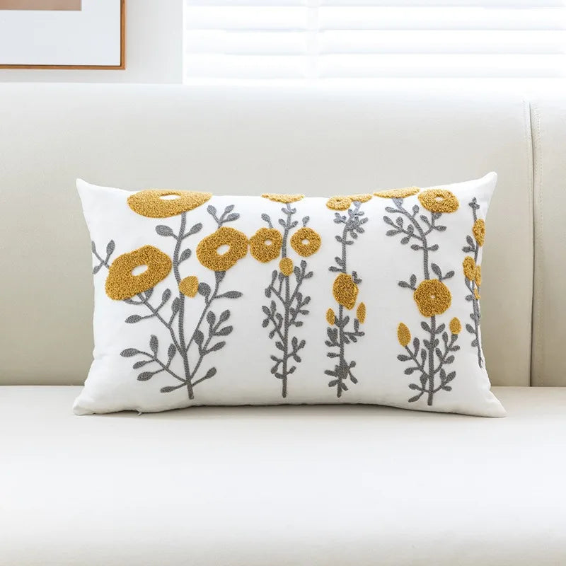 Boho Embroidered Floral Pillow Cover