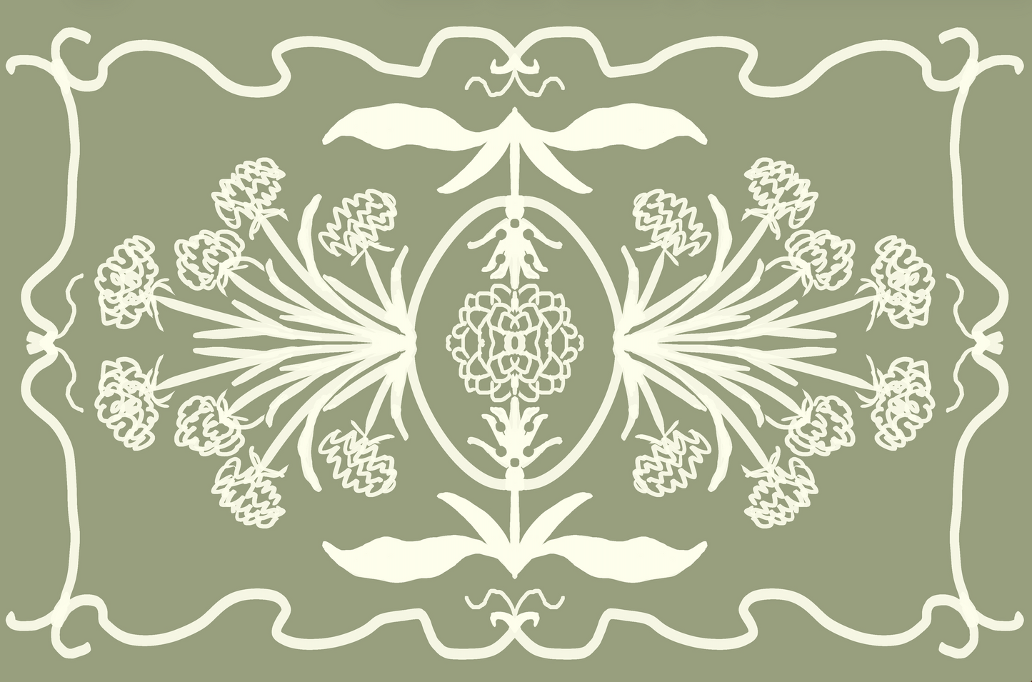 "Janie" Green and Off White Floral Vinyl Floor Mat - 20"x30"
