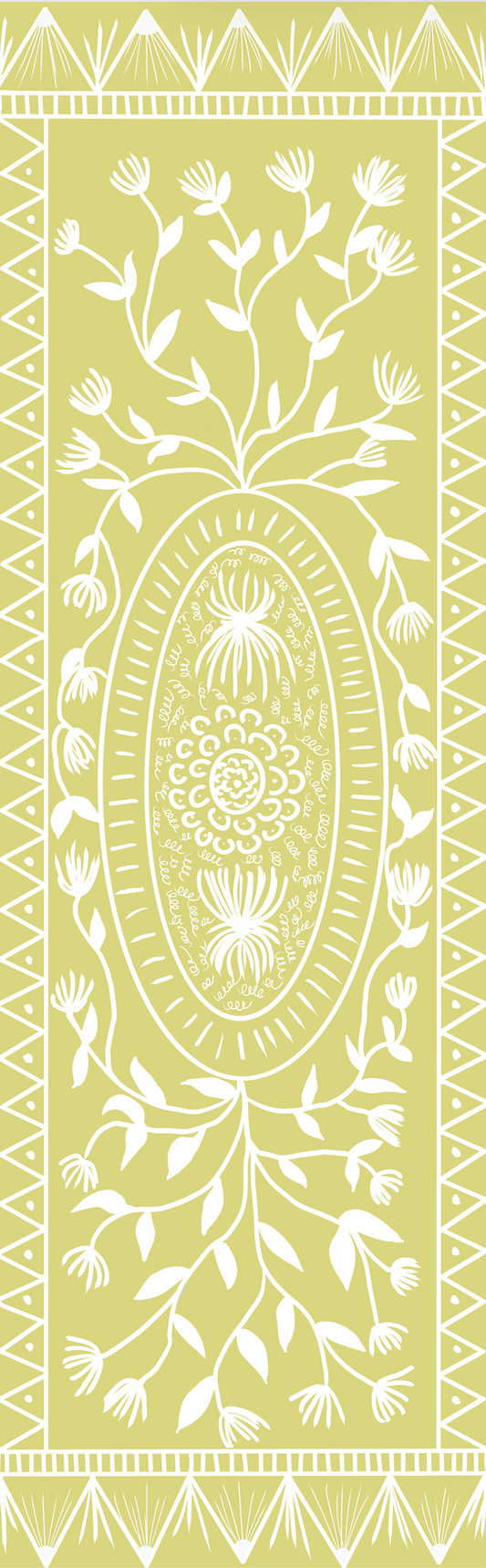 "Ruth in Lemon" Cottage Style Floral Vinyl Runner - 30"x96"