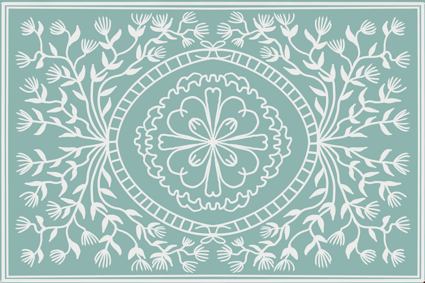 "Ruthie" in Light Teal - Cottage Floral Vinyl Placemat - 12"x18"