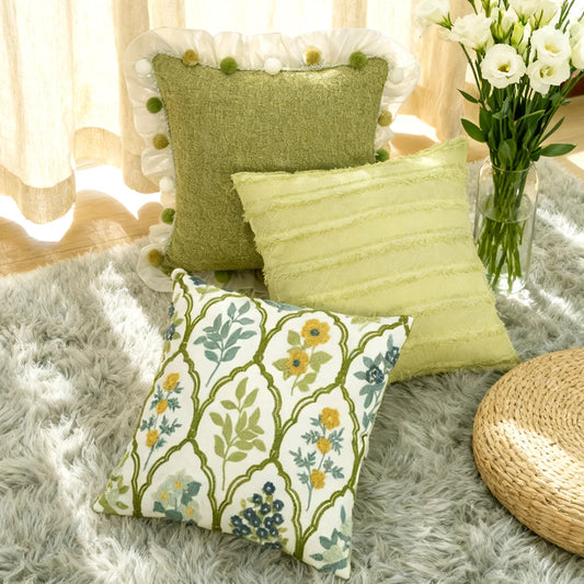 Embroideried Boho Floral Pillow Cover