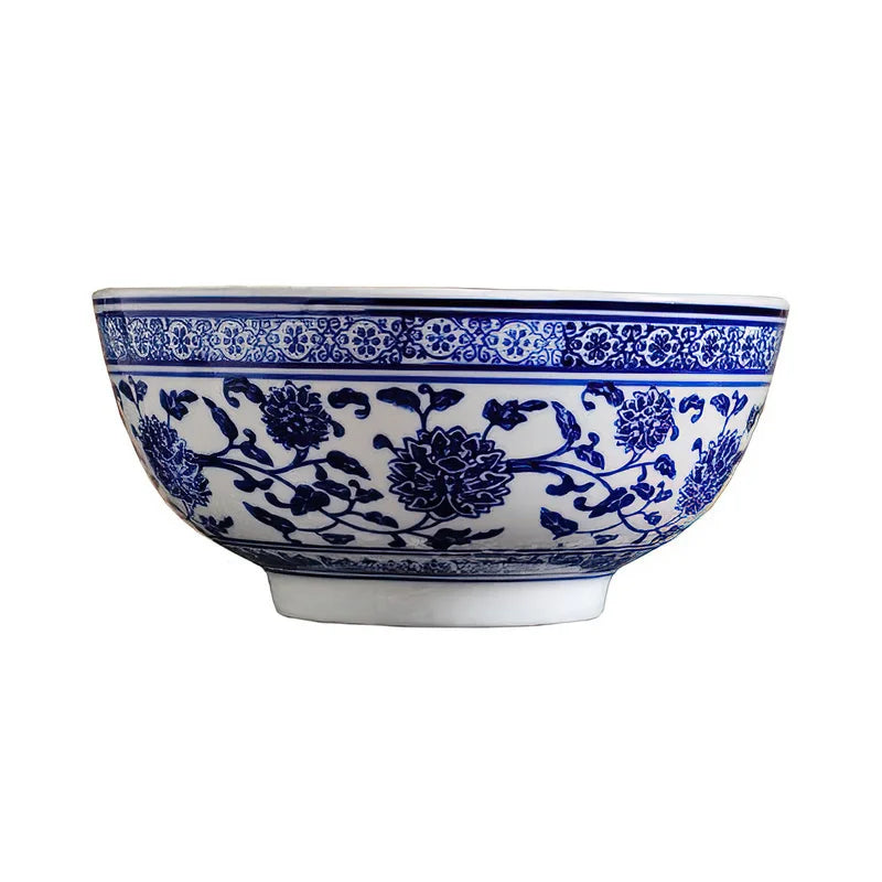 DecorBites™ Blue and White Ceramic Noodle Bowl - Japanese Style Tableware