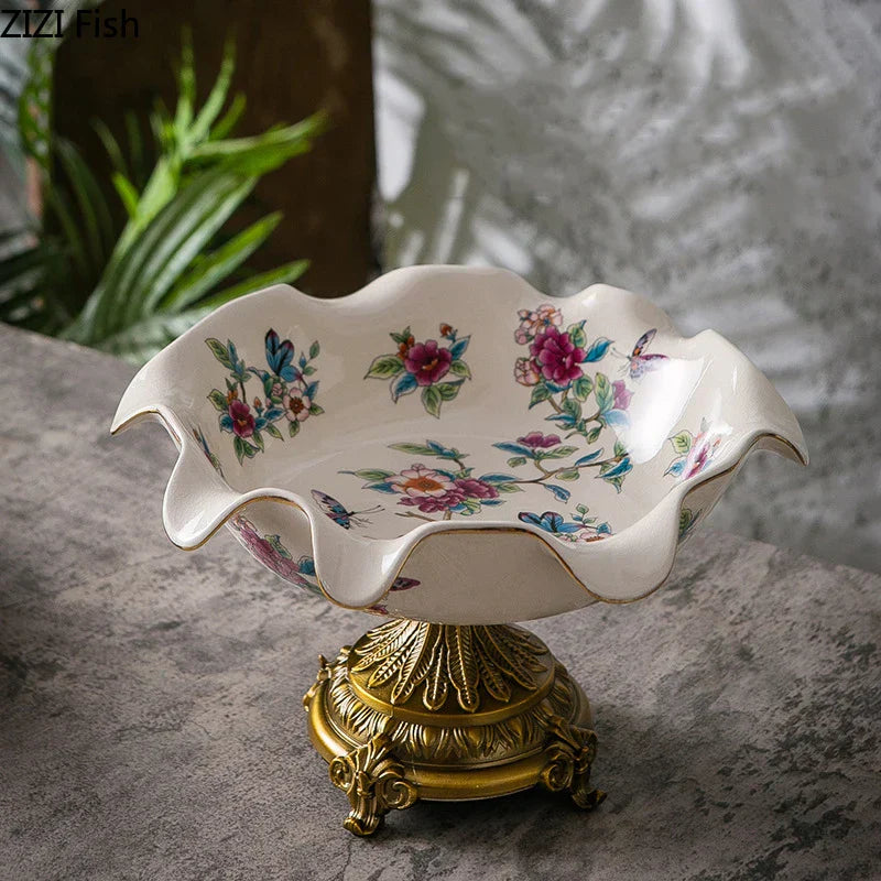 DecorBites™ Blue Flower Pattern Footed Fruit Tray Dessert Plate Snack Bowl Plate