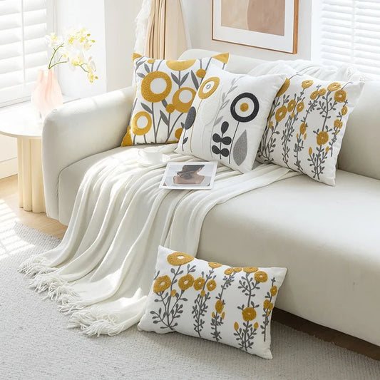 Boho Embroidered Floral Pillow Cover
