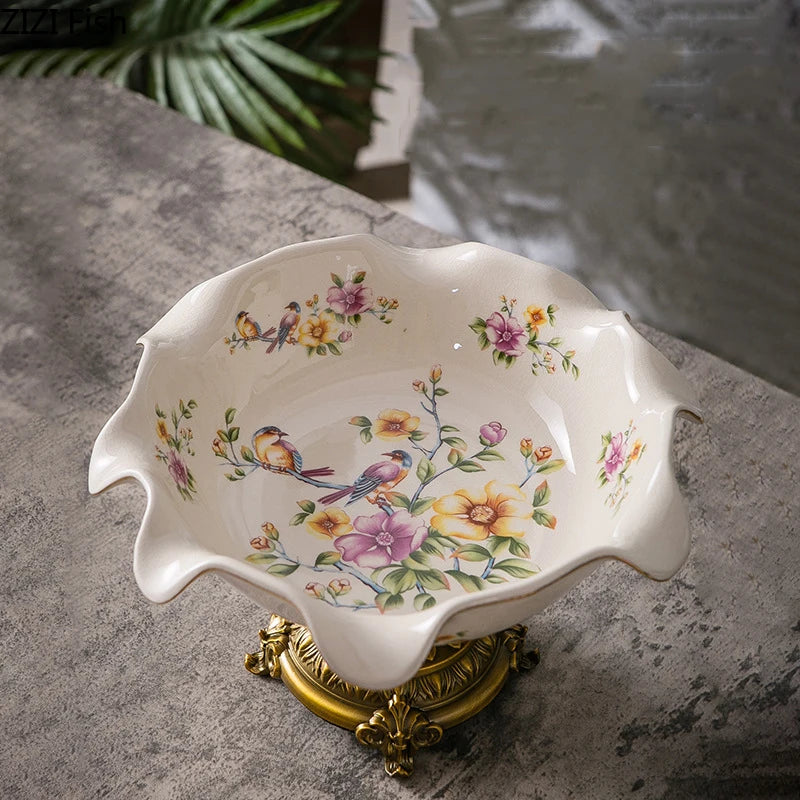 DecorBites™ Blue Flower Pattern Footed Fruit Tray Dessert Plate Snack Bowl Plate