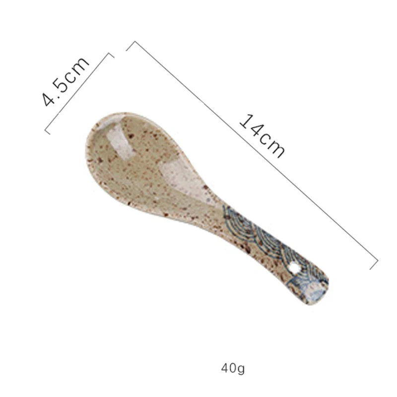 DecorBites™ 6.5inch Retro Ceramic Ramen Bowl Set with Lid, Chopsticks, and Spoons