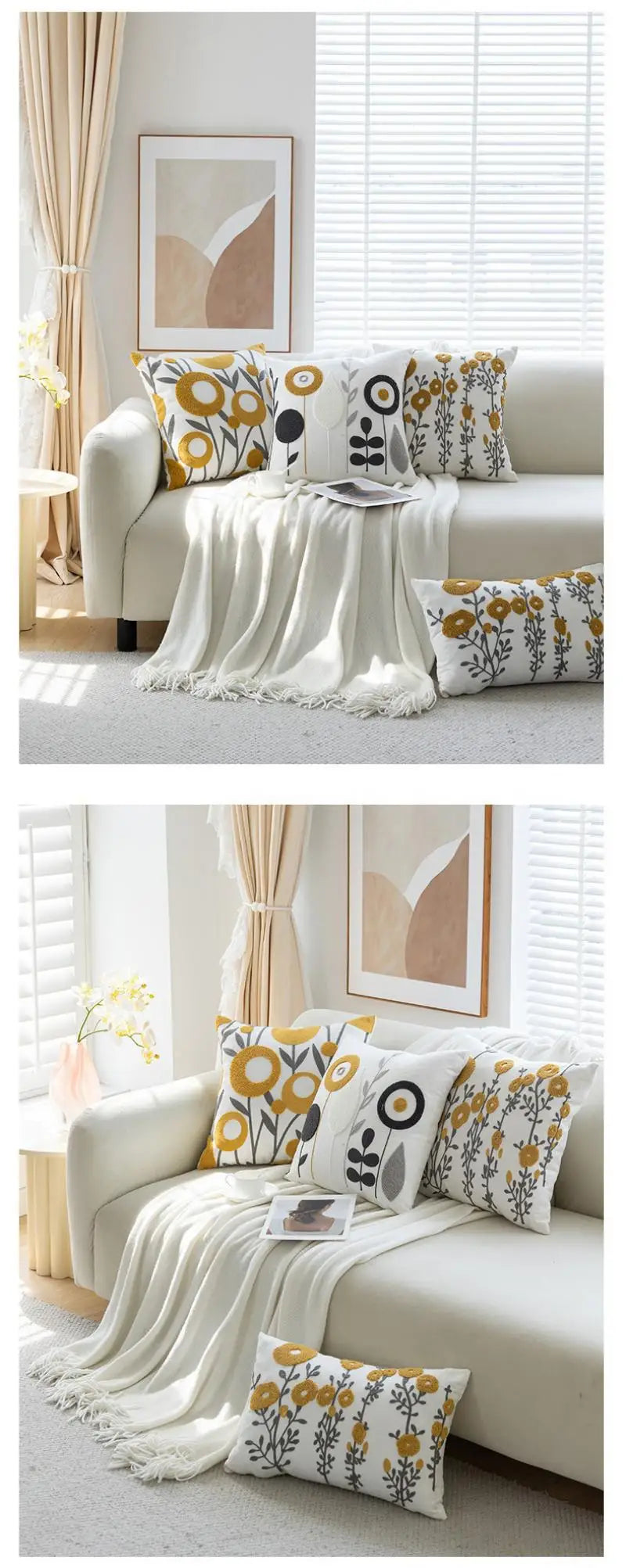 Boho Embroidered Floral Pillow Cover