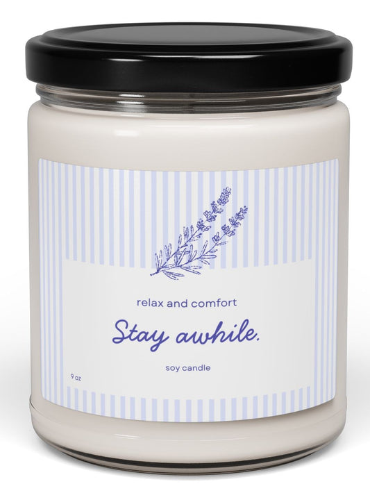 Candle jar with a label on a white background