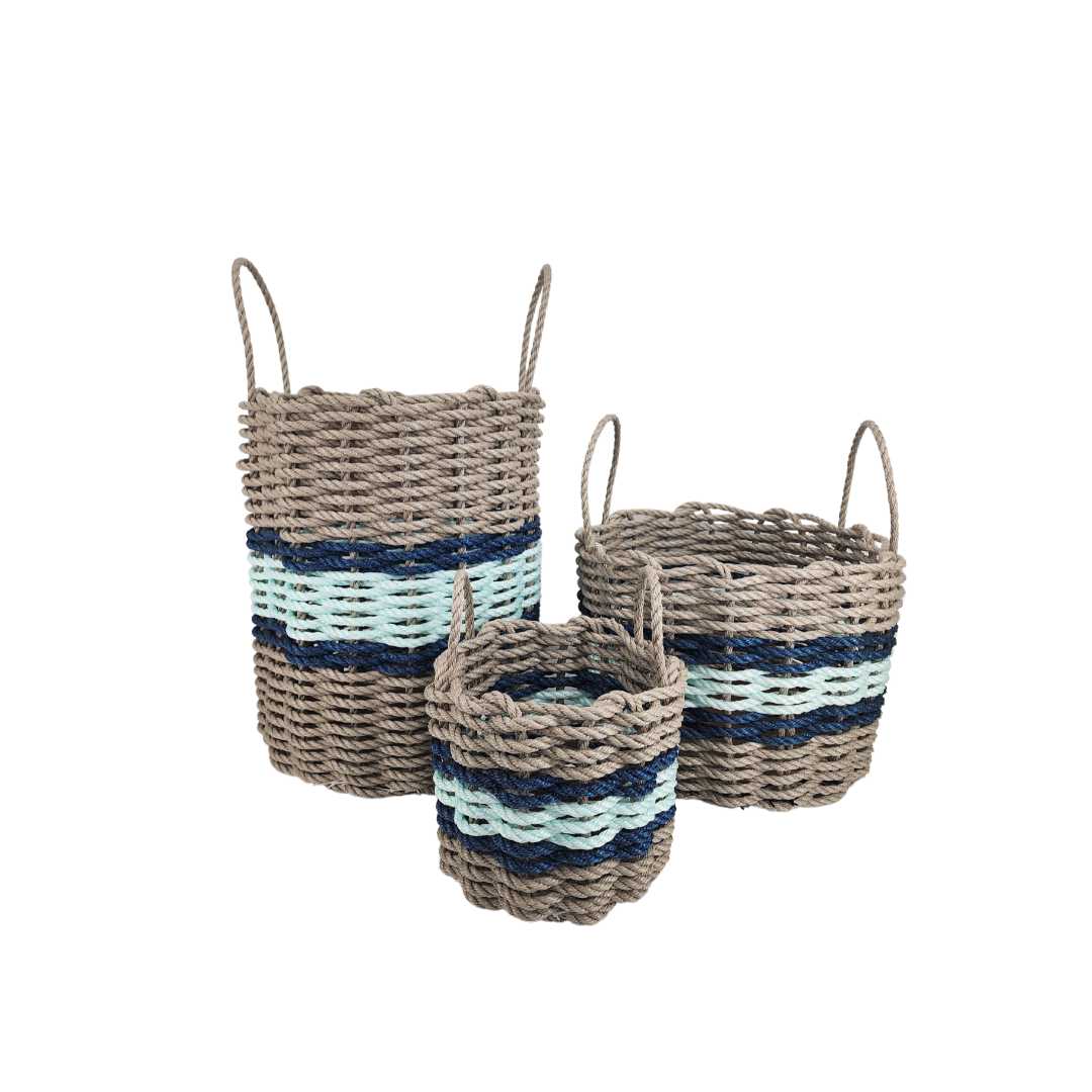 Tan, Seafoam & Navy Accent Rope Basket