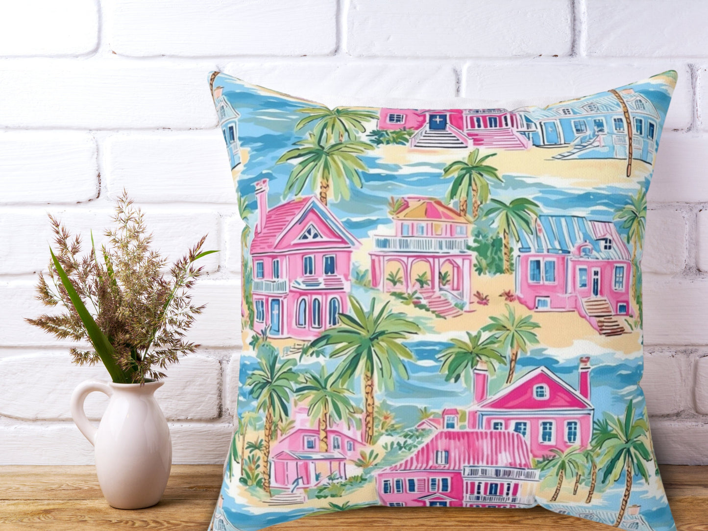 Custom Throw Pillow, Coastal Palm Beach Houses