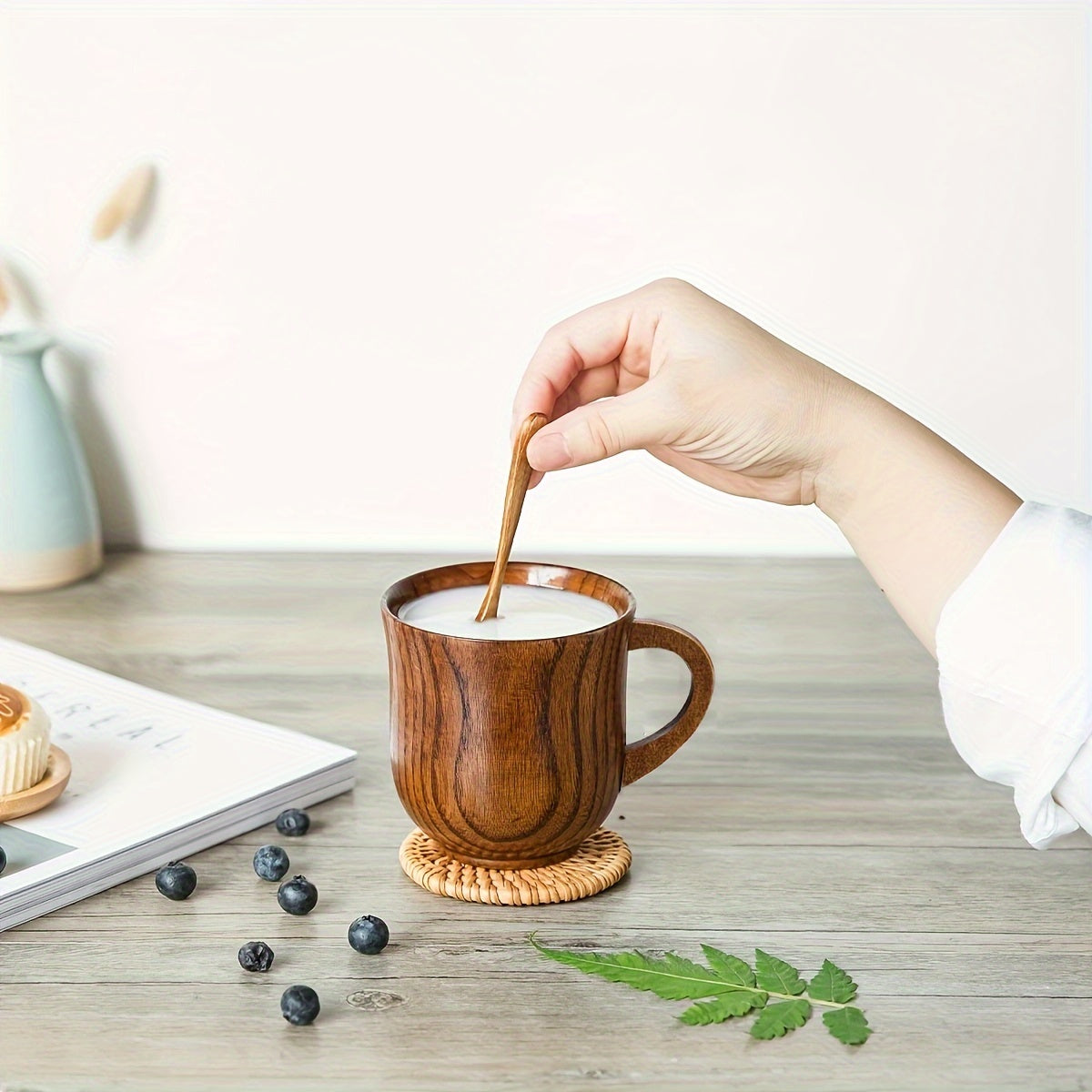 Natural Solid Wooden Coffee Mug, Beer Mug, Handmade Tea Cup With Handle For Coffee