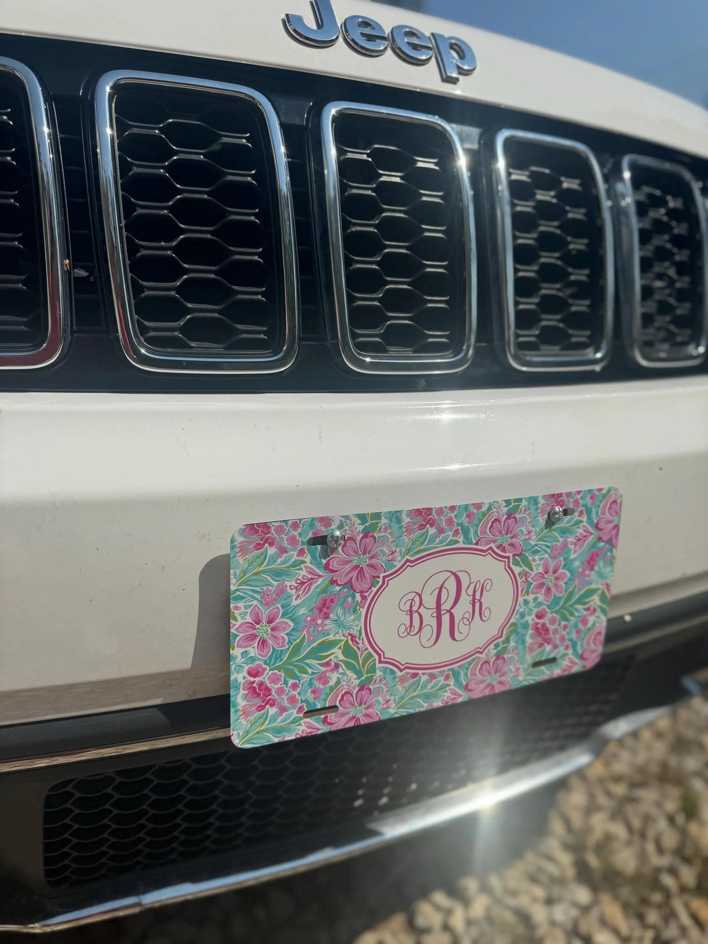 Personalized Car Tag, Blue and White Lattice