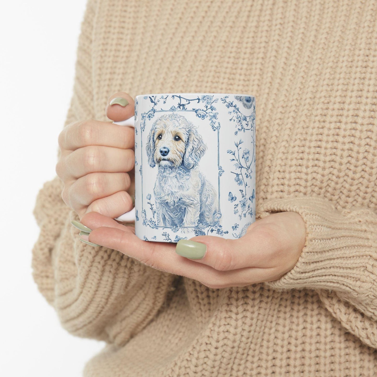Coffee Mug, Blue Floral Puppy