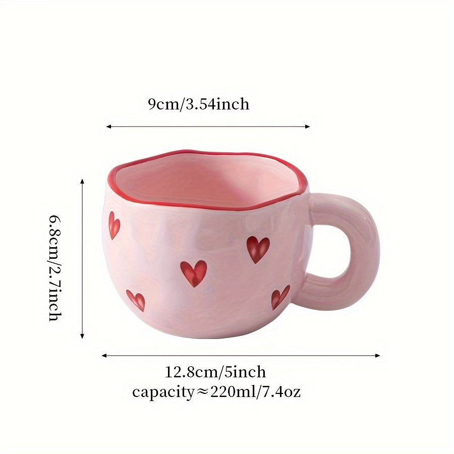 Pink & White Heart Ceramic Coffee Mug with Red Heart Rim
