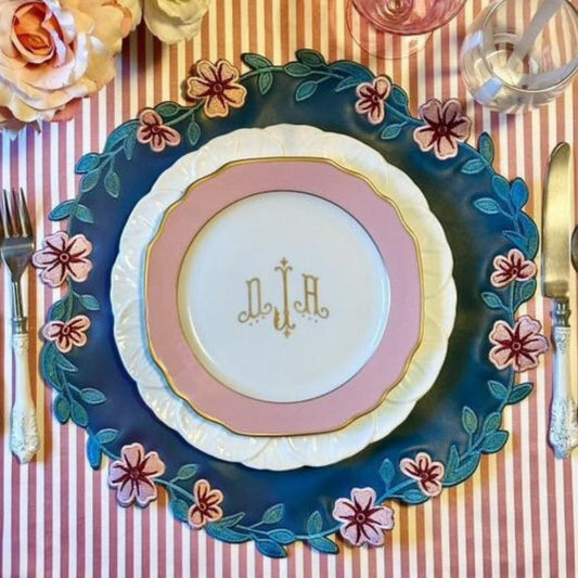 UNITY BLUE ROUND PINK FAUX LEATHER PLACEMAT (Set Of 4)
