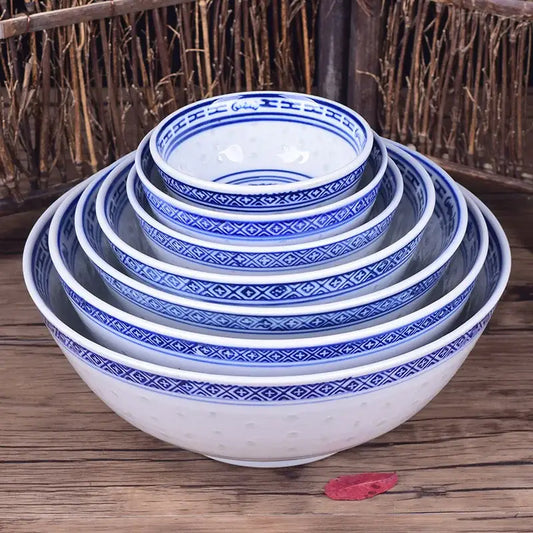 DecorBites™ Ceramic Dragon Print Rice Bowl - Blue and White Soup & Salad Dish