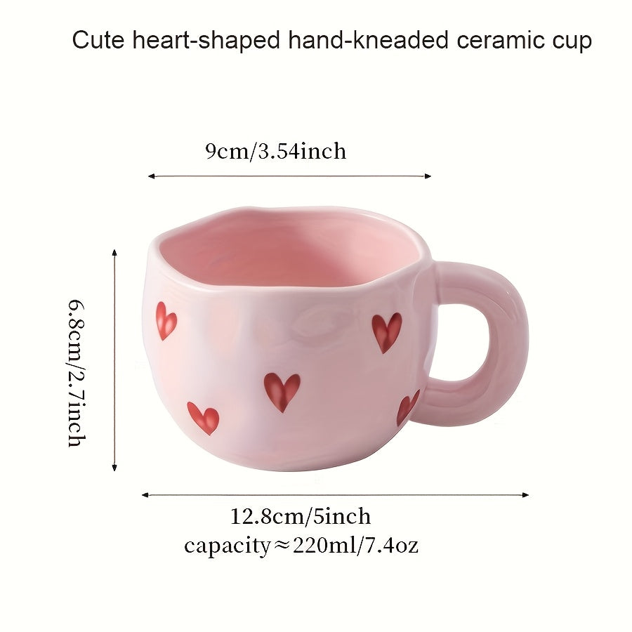 Pink & White Heart Ceramic Coffee Mug with Red Heart Rim