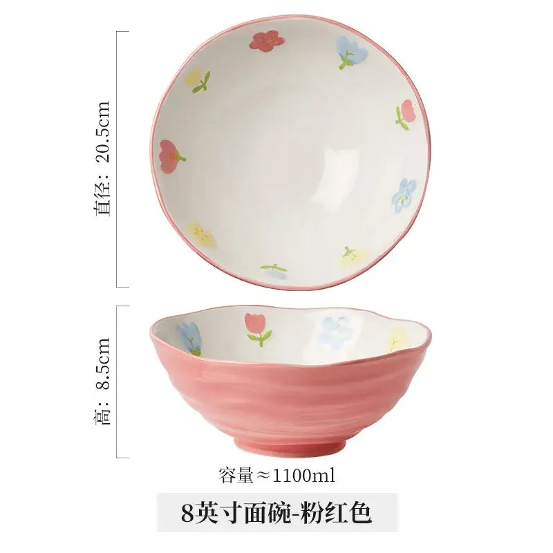 DecorBites™ 7" Hand-Painted Ceramic Ramen Bowl - Large Noodle Bowl for Home & Restaurant