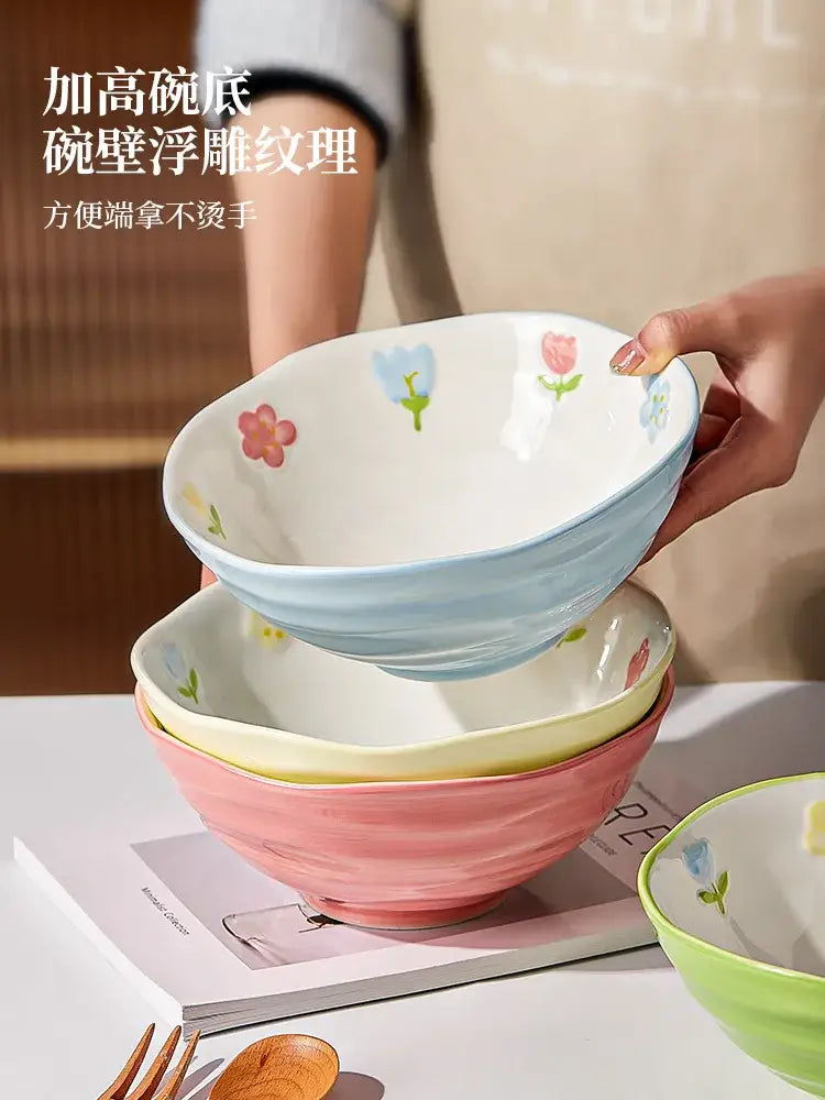 DecorBites™ 7" Hand-Painted Ceramic Ramen Bowl - Large Noodle Bowl for Home & Restaurant