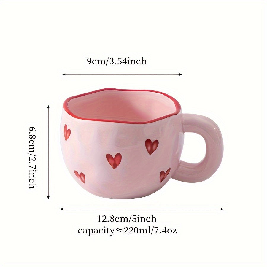 Pink & White Heart Ceramic Coffee Mug with Red Heart Rim