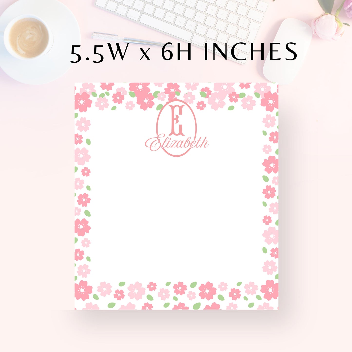 Personalized Notepad, Pink Ditsy Floral