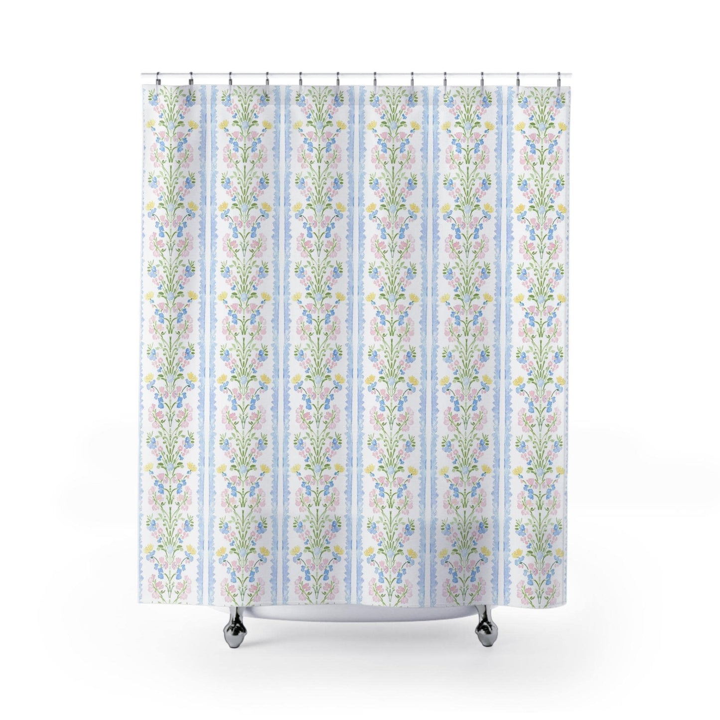 Watercolor Print Shower Curtain & Bathmat Set – Shabby Chic / French Country Bathroom Decor
