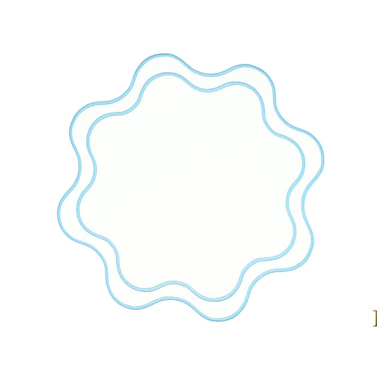 HAVEN WHITE WAVY EDGE BLUE TRIM FAUX LEATHER PLACEMAT