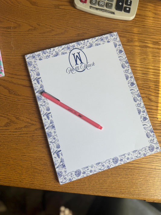 Personalized Notepad, Blue Floral 3
