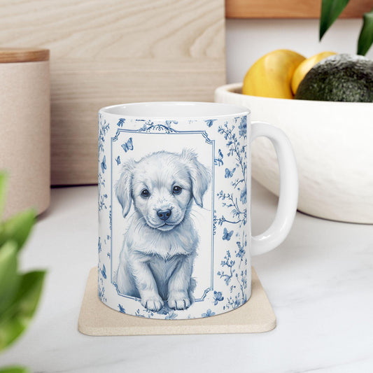 Coffee Mug, Blue Floral Puppy
