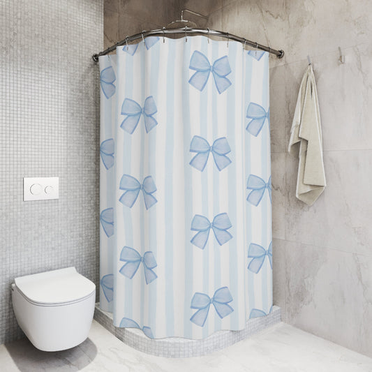 Custom Shower Curtain, Blue Bows