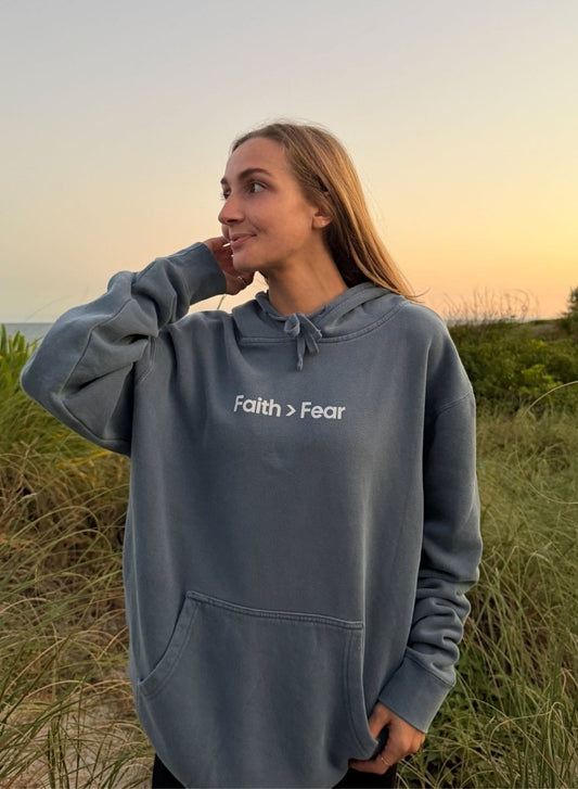 Faith > Fear Unisex Pigment-Dyed Hoodie Sweatshirt