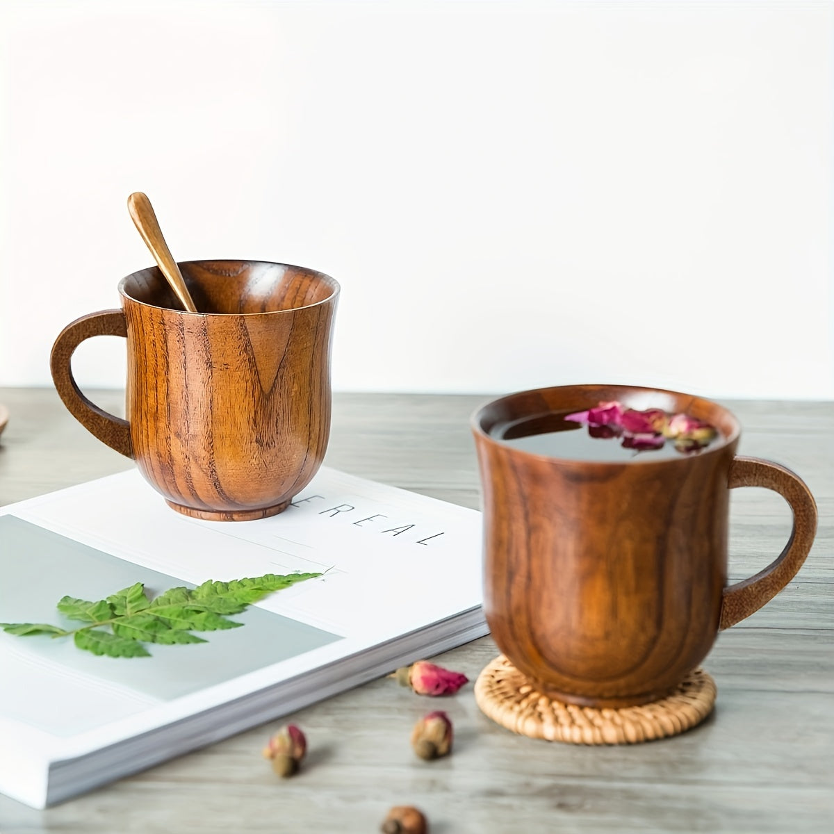 Natural Solid Wooden Coffee Mug, Beer Mug, Handmade Tea Cup With Handle For Coffee