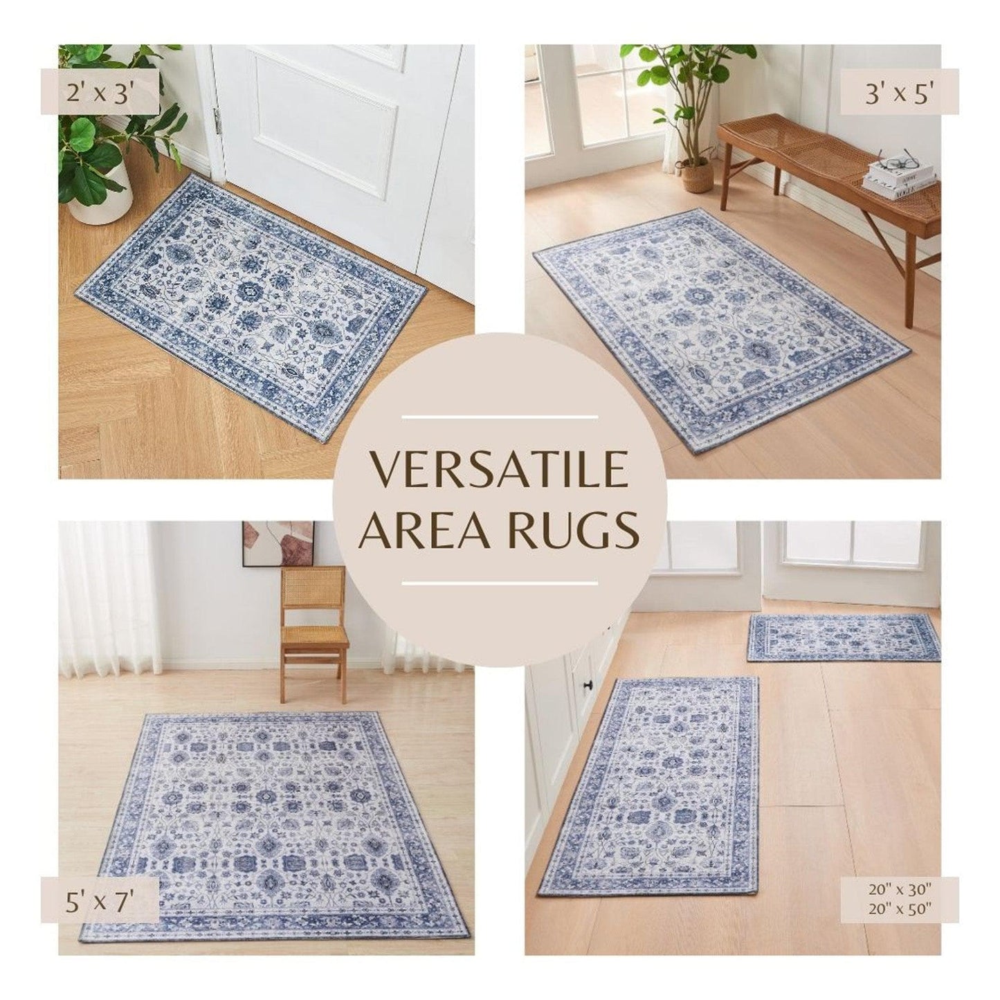 Floral Machine Washable Accent Area Rug 3' x 5' - Matra Collection