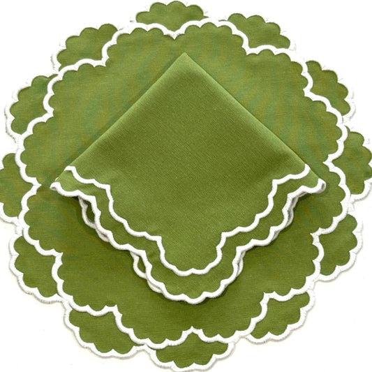 CRESSIDA GREEN ROUND FABRIC PLACEMAT & NAPKIN SET