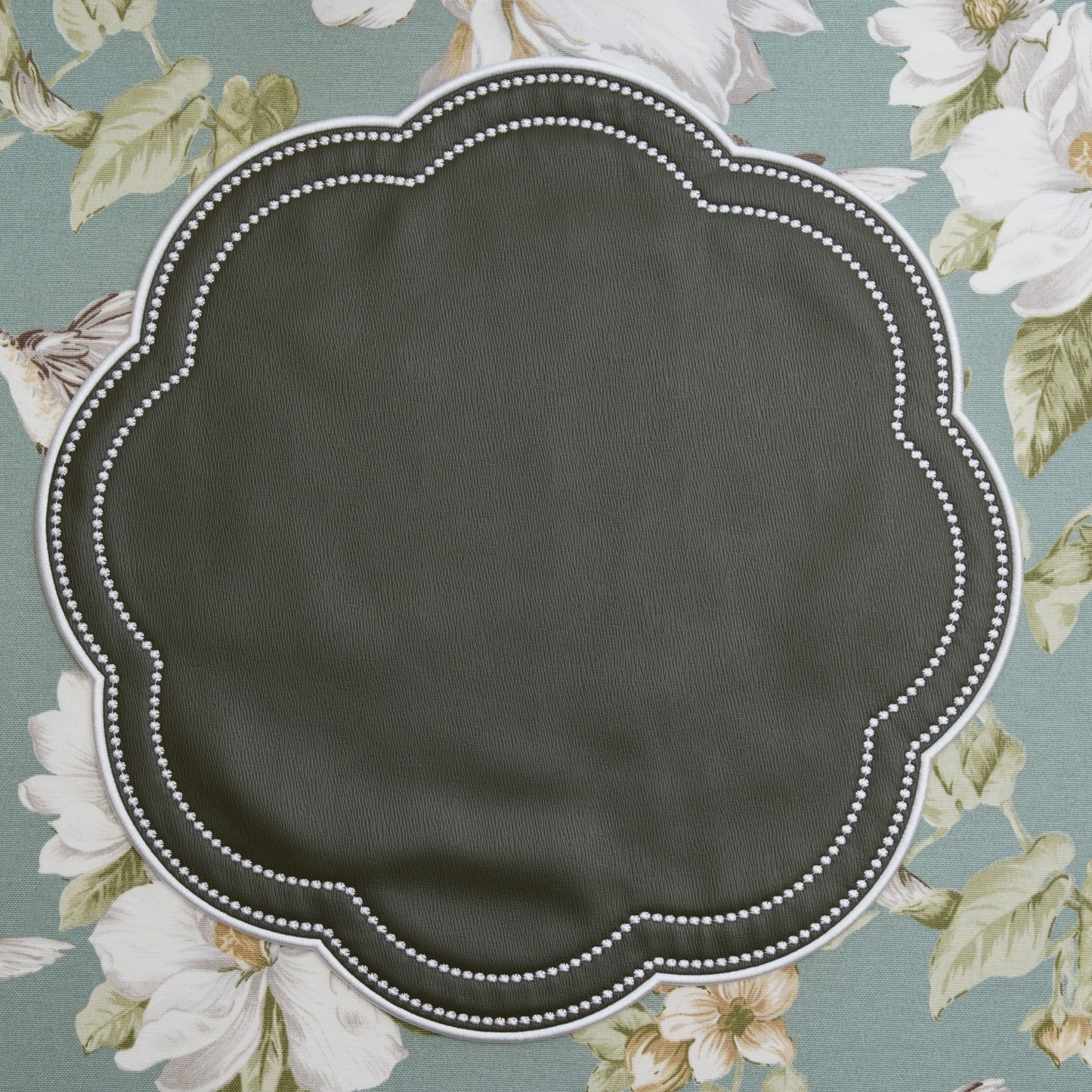 NURTURE GREEN SCALLOPED FAUX LEATHER PLACEMAT (Set Of 4)