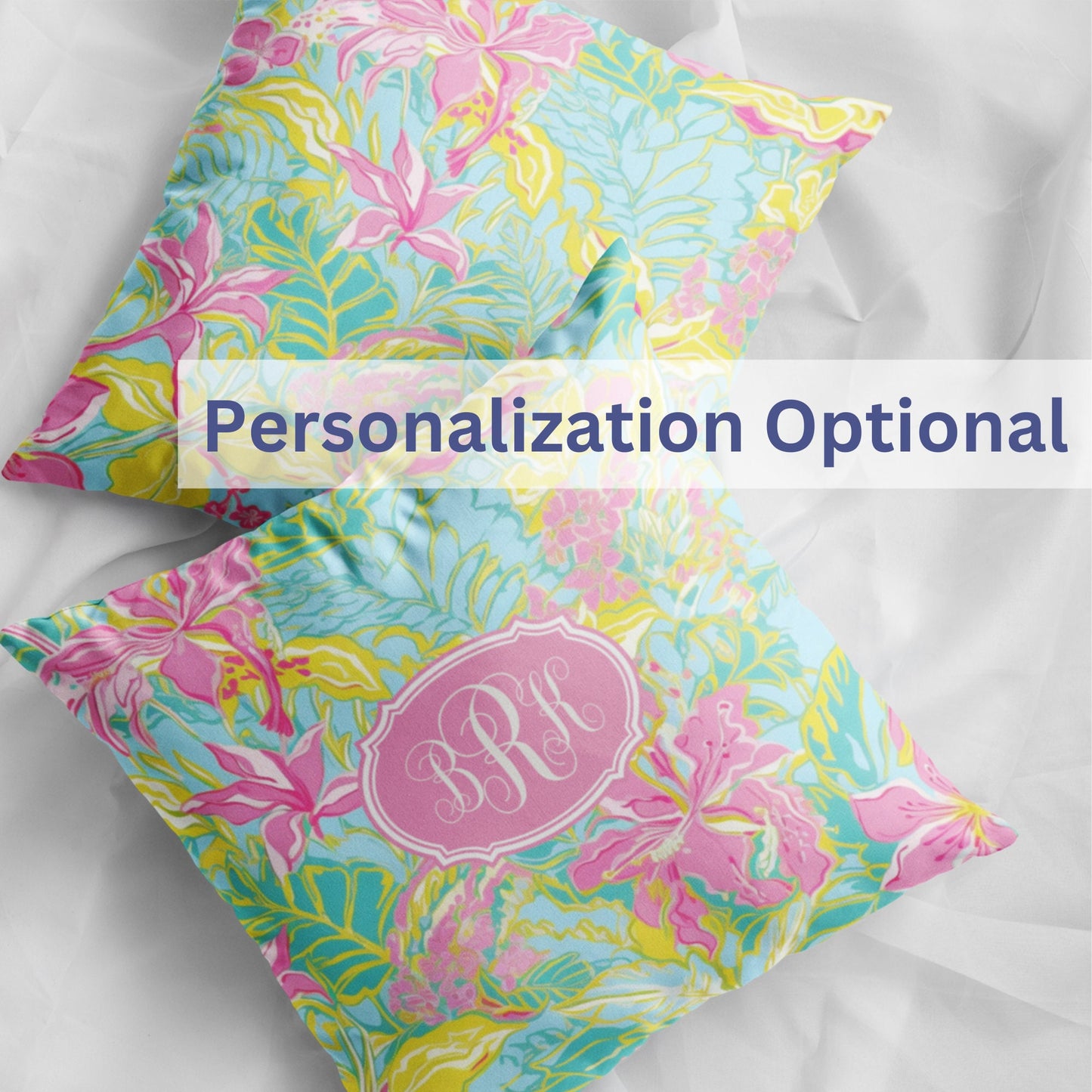 Tropical Flower Summer Personalized Decorative Pillow | Personalized Gift | Beach, Front Foyer Pillow | Last Name or Monogram | Throw Pillow