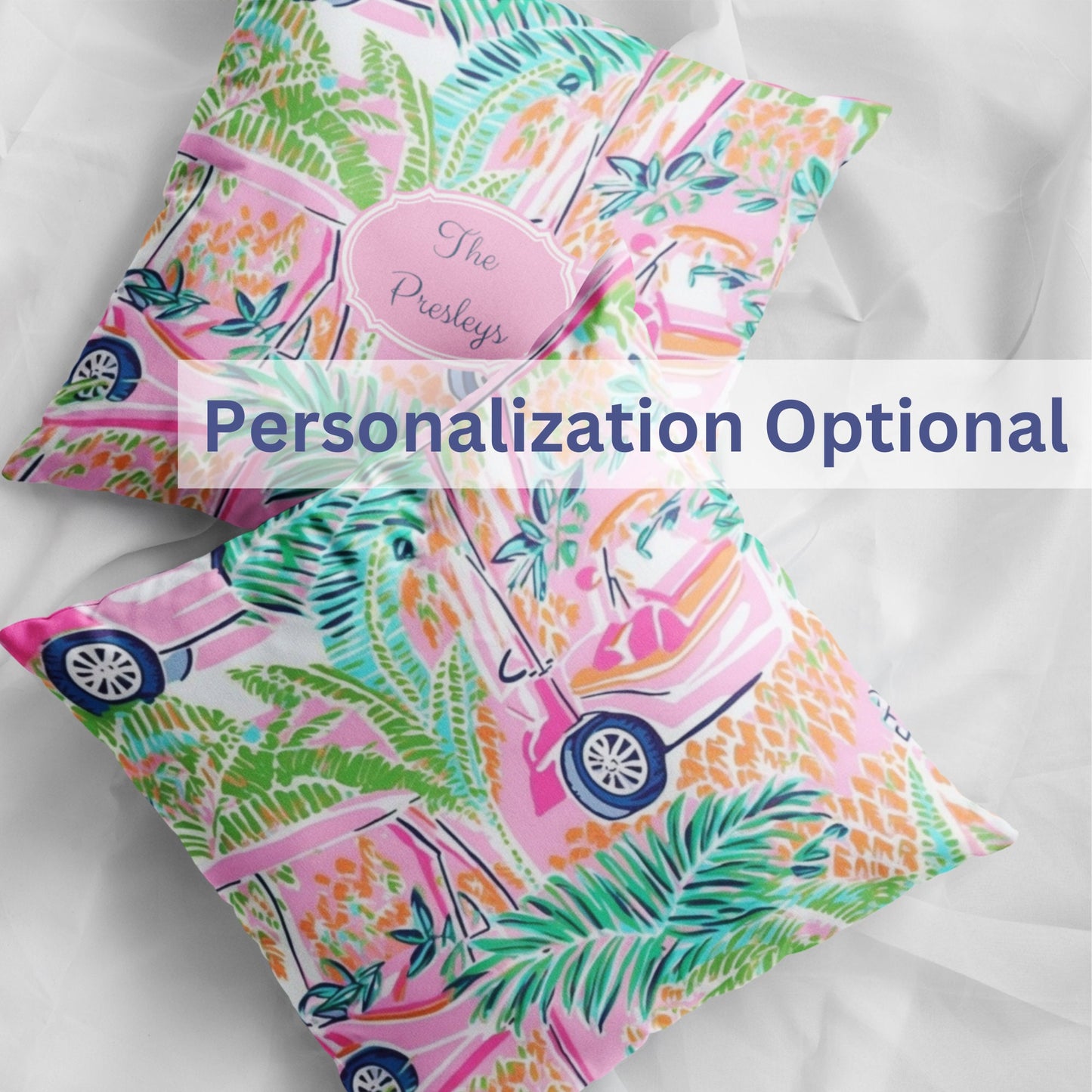 Tropical Flower Summer Personalized Decorative Pillow | Personalized Gift | Beach, Front Foyer Pillow | Last Name or Monogram | Throw Pillow