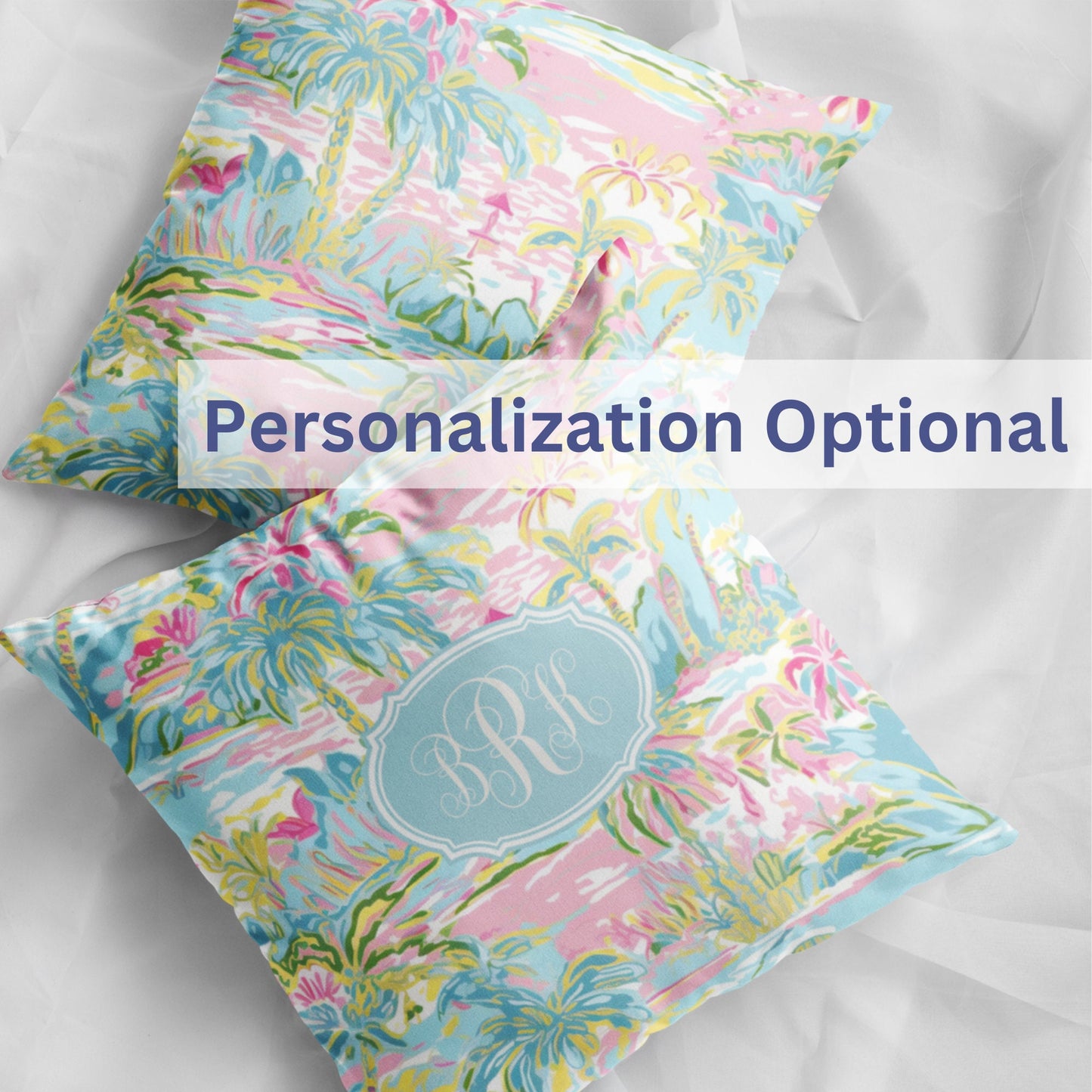 Tropical Flower Summer Personalized Decorative Pillow | Personalized Gift | Beach, Front Foyer Pillow | Last Name or Monogram | Throw Pillow