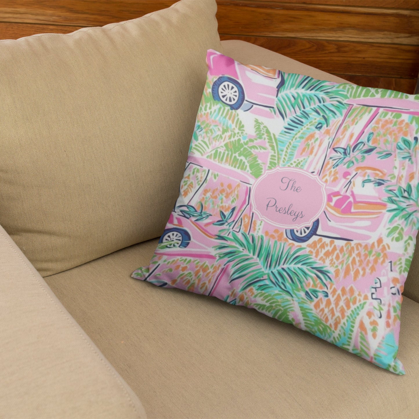 Tropical Flower Summer Personalized Decorative Pillow | Personalized Gift | Beach, Front Foyer Pillow | Last Name or Monogram | Throw Pillow