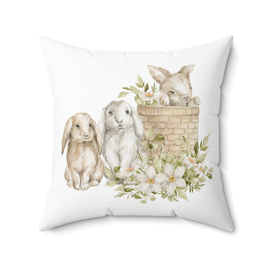 Spring Bunny Pillow | Throw Pillow | Easter | Watercolor Spring Design | Spun Polyester Square Pillow