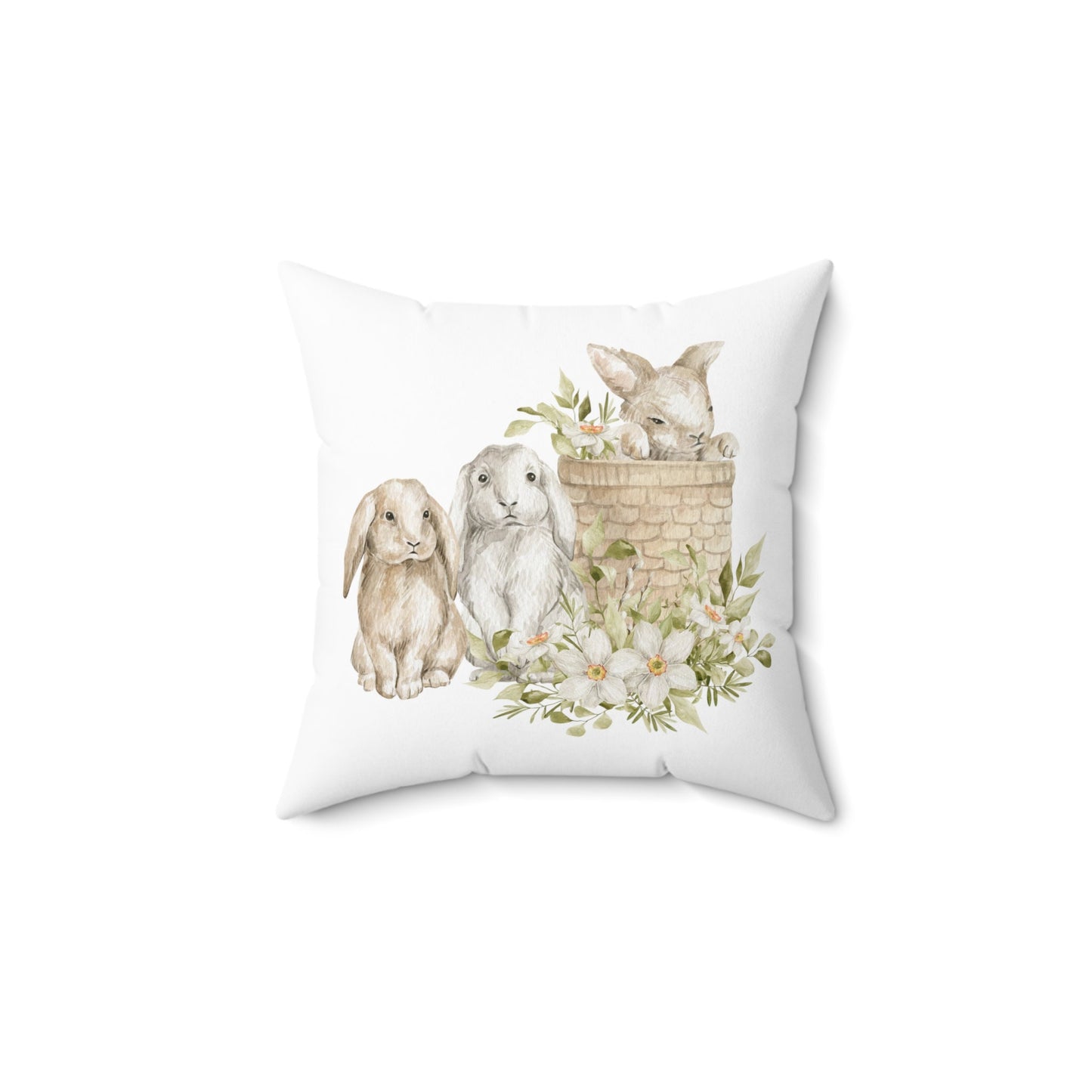 Spring Bunny Pillow | Throw Pillow | Easter | Watercolor Spring Design | Spun Polyester Square Pillow
