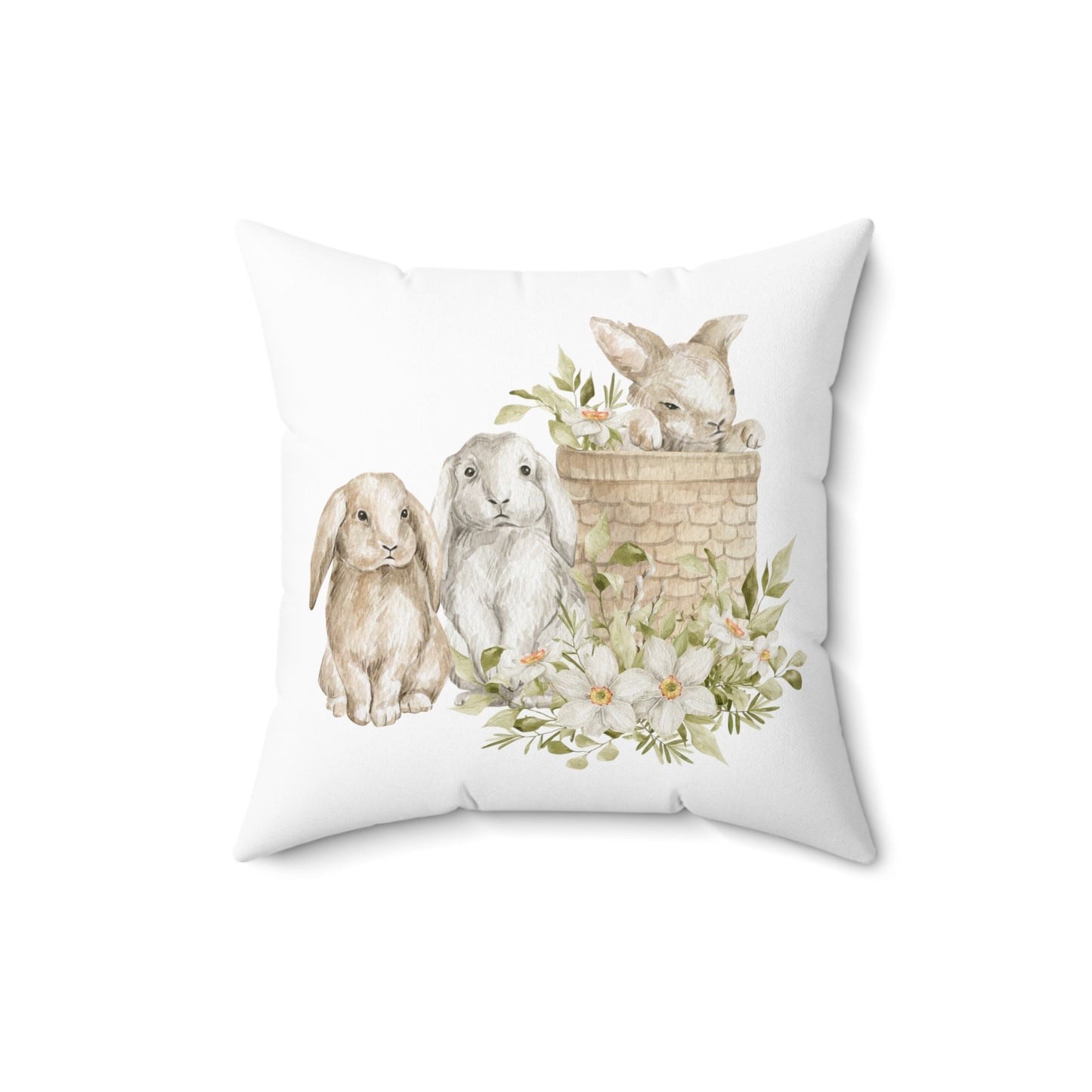 Spring Bunny Pillow | Throw Pillow | Easter | Watercolor Spring Design | Spun Polyester Square Pillow