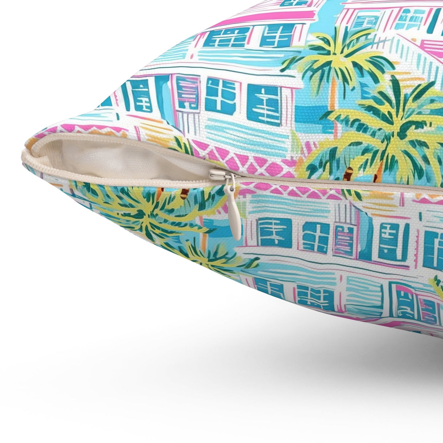 Coastal Pillow, Preppy Room Decor, Dorm Room, Dorm Room Decor, Palm Beach, Beach House, Palm Leaves, Light Teal and Hot Pink