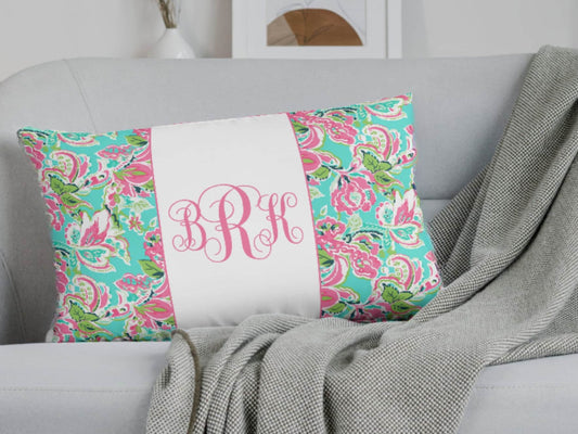 Monogram Pillow, Preppy Room Decor, Dorm Room, Palm Beach, Beach House, Decorative Pillow, Paisley Throw Pillow