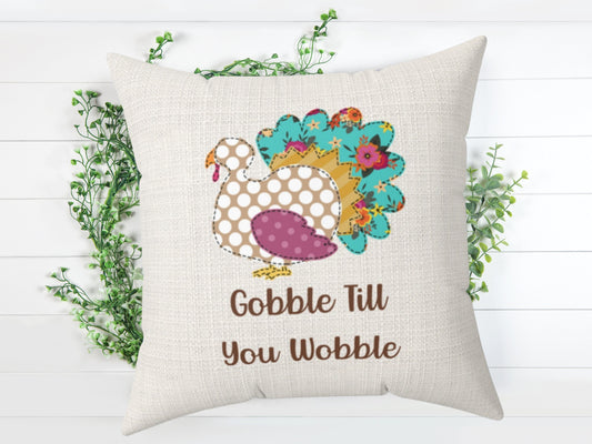 Fall Throw Pillow, Thanksgiving Pillow - Gobble Till You Wobble