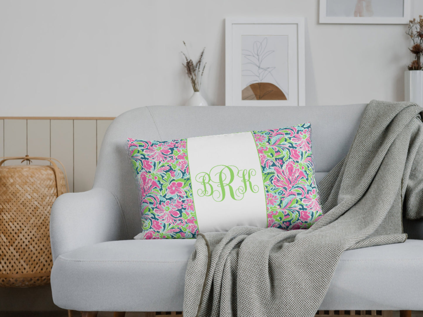 Monogram Pillow, Preppy Room Decor, Dorm Room, Palm Beach, Beach House, Decorative Pillow, Paisley Throw Pillow