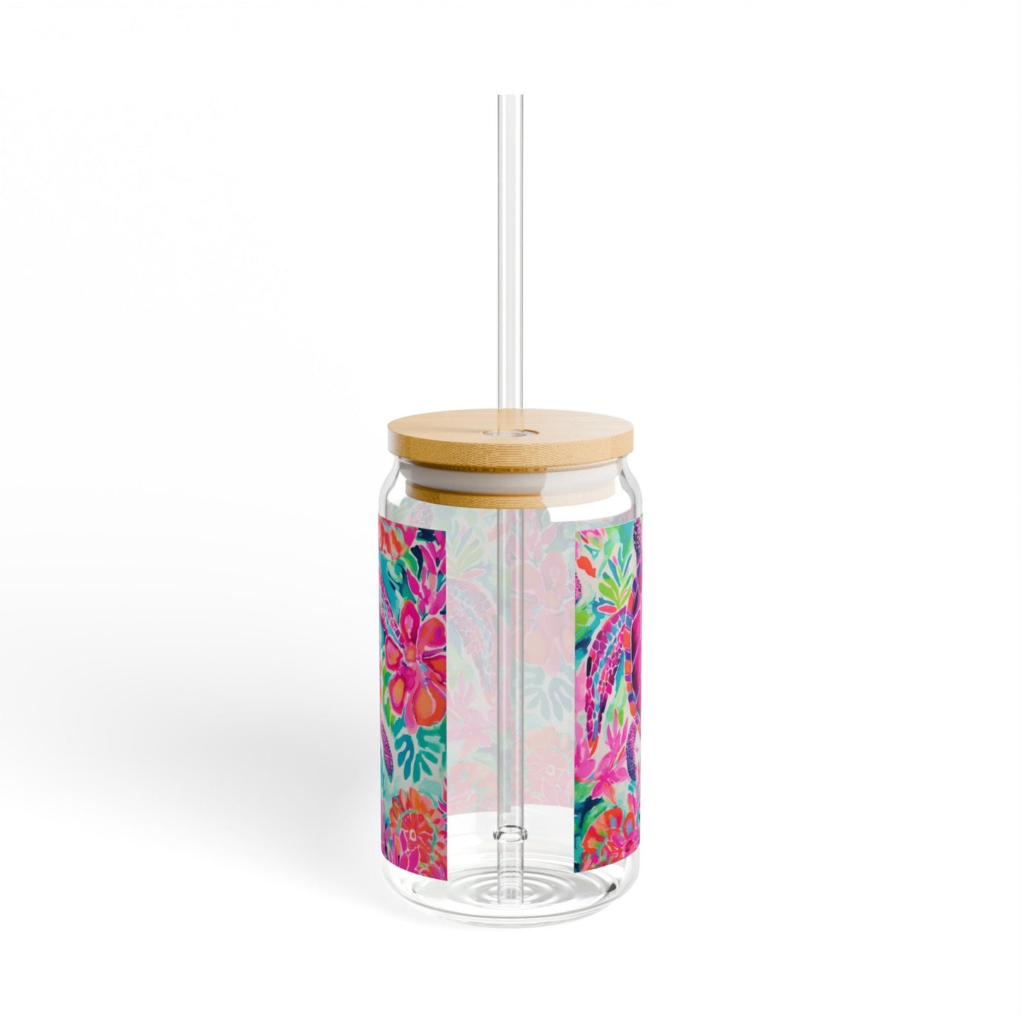 Sea Turtle Glass Coffee Cup with Straw